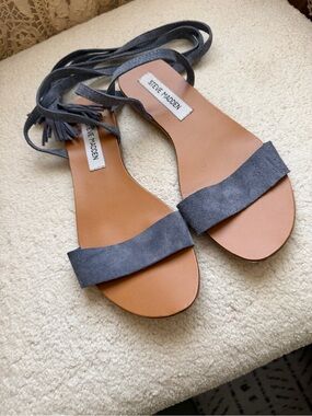 Steve Madden Blue Suede Tie-Ankle Flat Sandals